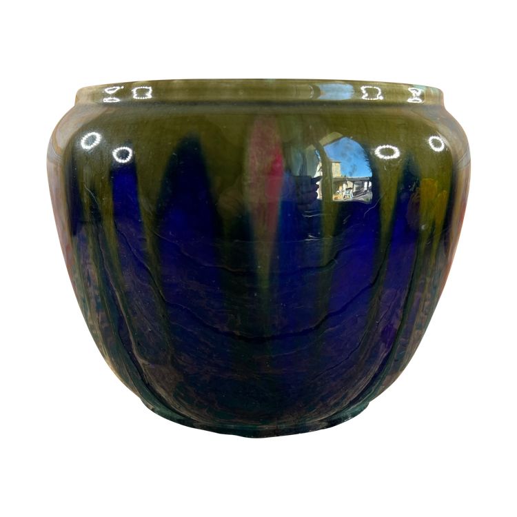 Vaso in ceramica firmato Orchies – Francia, smalto blu e verde