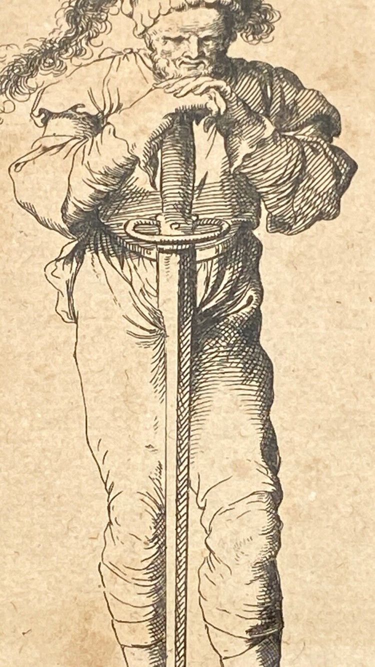 Engraving Salvator Rosa 1673 numbered 53 warrior soldier standing sword