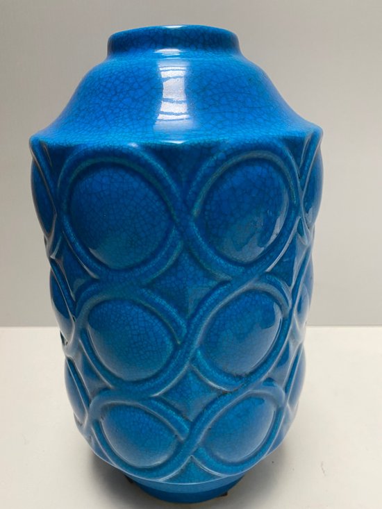 VASE IN CRACKED TURQUOISE BOCH