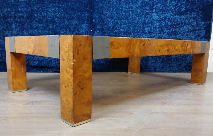 Table basse Italienne en loupe d’après Willy Rizzo pour Mario Sabot vers 1970