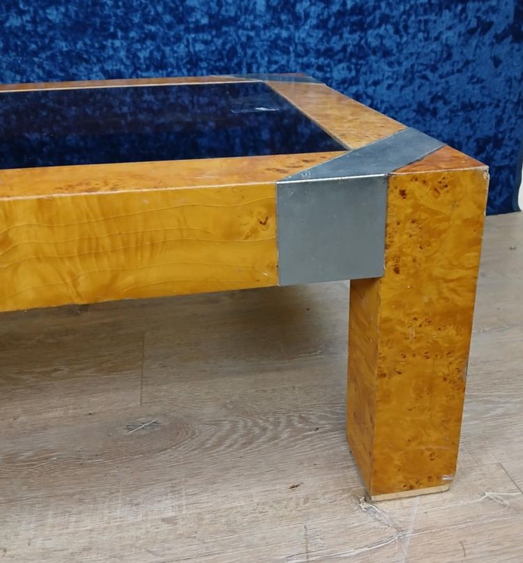 Table basse Italienne en loupe d’après Willy Rizzo pour Mario Sabot vers 1970