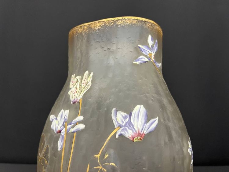 Antique hand-painted frosted glass vase - Art Nouveau style