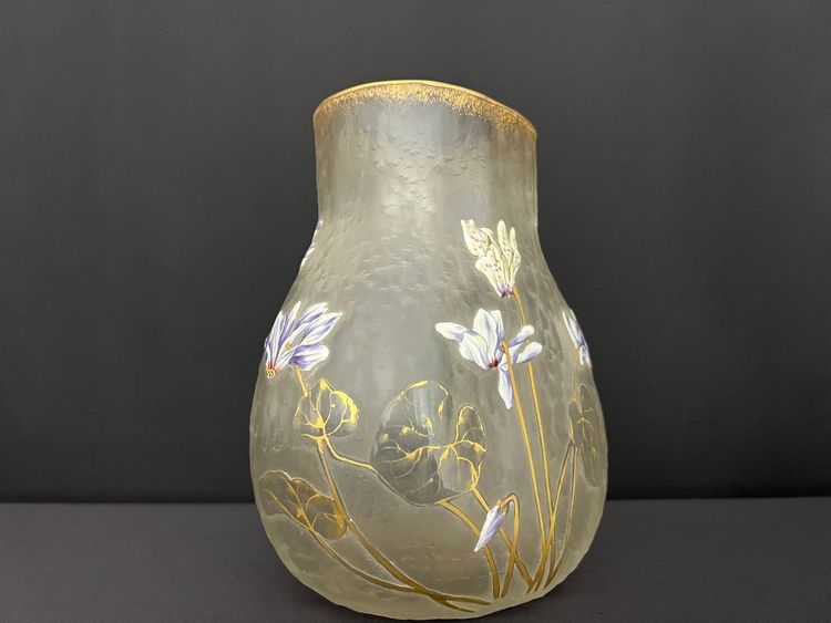 Antique hand-painted frosted glass vase - Art Nouveau style