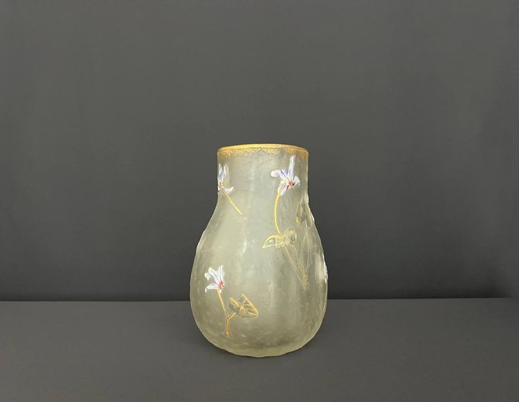 Antique hand-painted frosted glass vase - Art Nouveau style