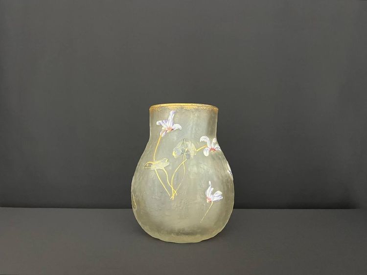 Alte Vase aus handbemaltem Frostglas - Jugendstil