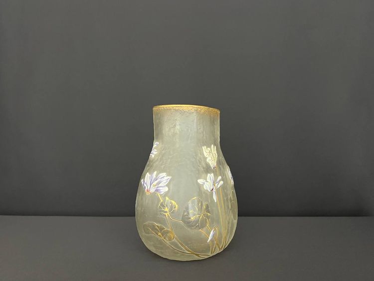 Antique hand-painted frosted glass vase - Art Nouveau style