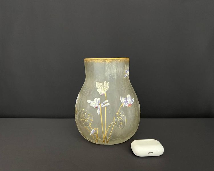 Antico vaso in vetro smerigliato dipinto a mano - stile Art Nouveau