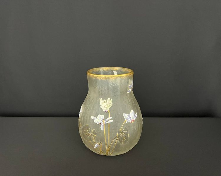 Antique hand-painted frosted glass vase - Art Nouveau style