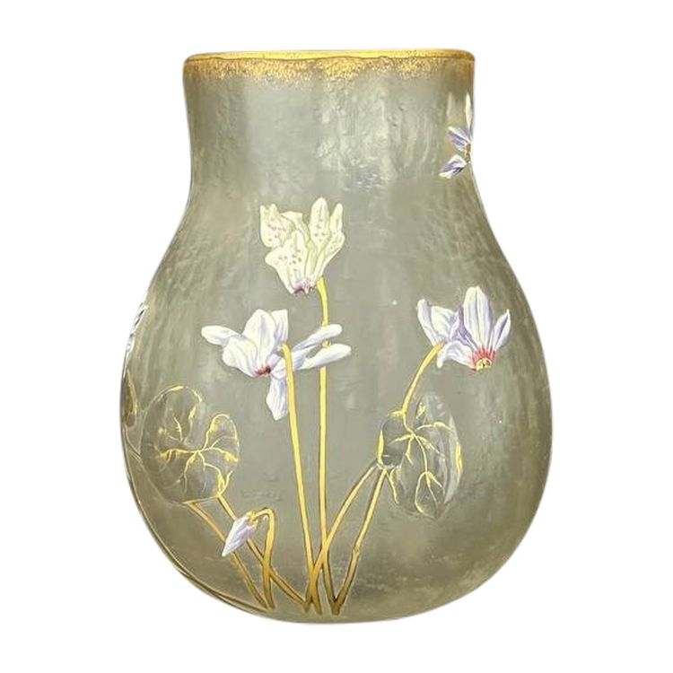 Antico vaso in vetro smerigliato dipinto a mano - stile Art Nouveau