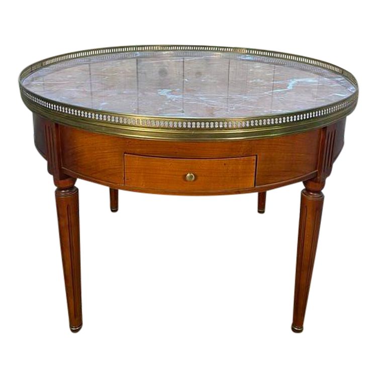 Table basse bouillotte de style Louis XVI marbre rose 