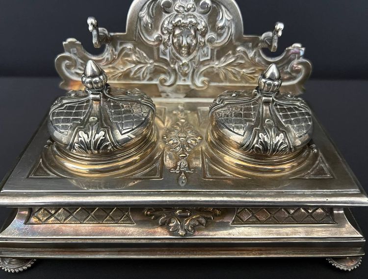 Antique silver-plated bronze inkwell - Napoleon III style