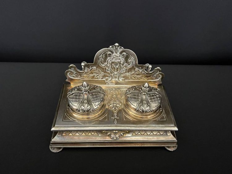 Antique silver-plated bronze inkwell - Napoleon III style