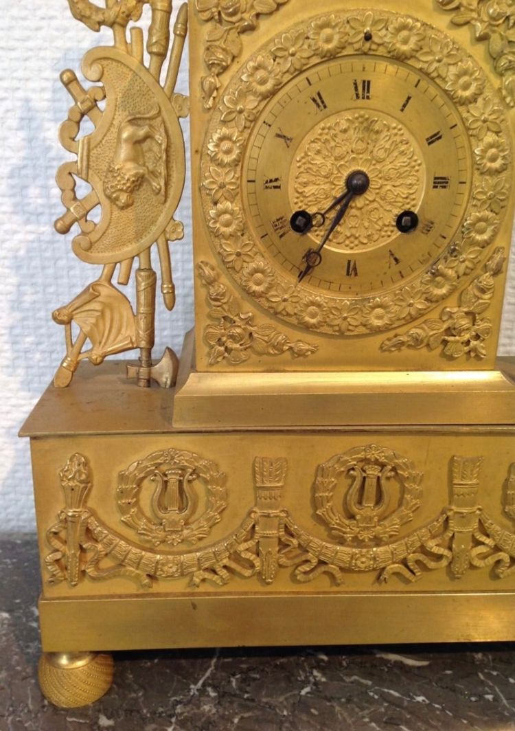 Restauration Period Gilt Bronze Centurion Clock Circa 1820