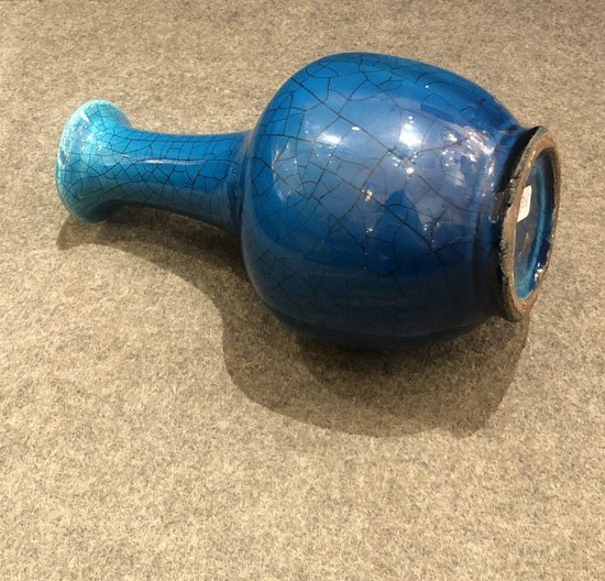 Petit Vase Craquelé Bleu, XXe Siècle