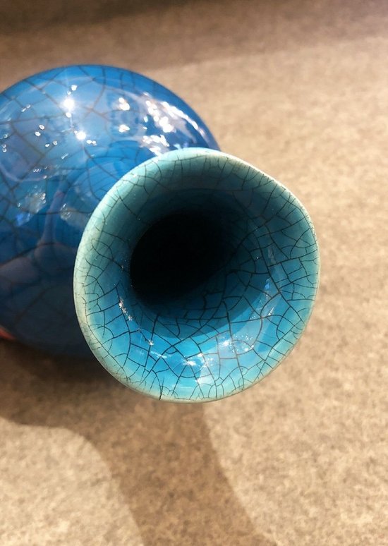 Petit Vase Craquelé Bleu, XXe Siècle