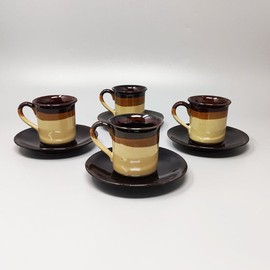 1970 Gorgeous Brown Ceramic Coffee Set Faenza. Handmade in Italy