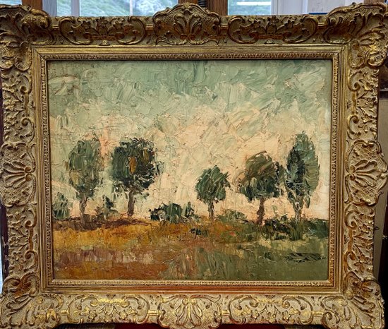 BÖHM Lipót, Hungarian painter, Budapest (1916-1995). Landscape, oil on isorel.