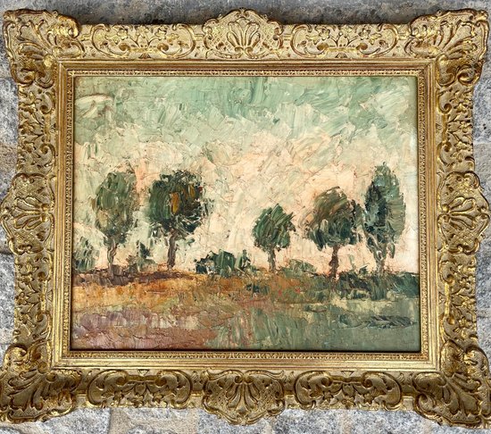 BÖHM Lipót, Hungarian painter, Budapest (1916-1995). Landscape, oil on isorel.