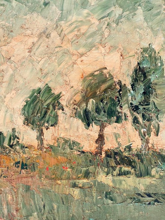 BÖHM Lipót, Hungarian painter, Budapest (1916-1995). Landscape, oil on isorel.