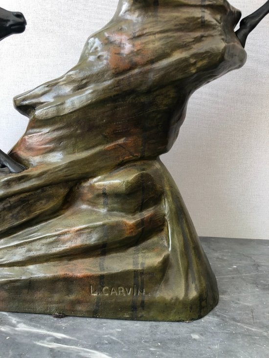 Bronze Figurant Des Chamois. Louis-albert Carvin (1875 - 1951)