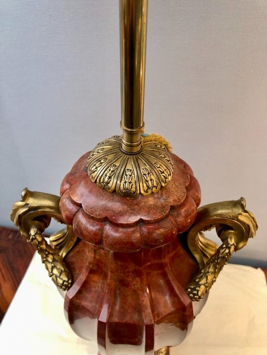 Marble Vase Mounted As A Lamp. Gilded Bronze Mounting Signed Susse Frères, Late 19th Century