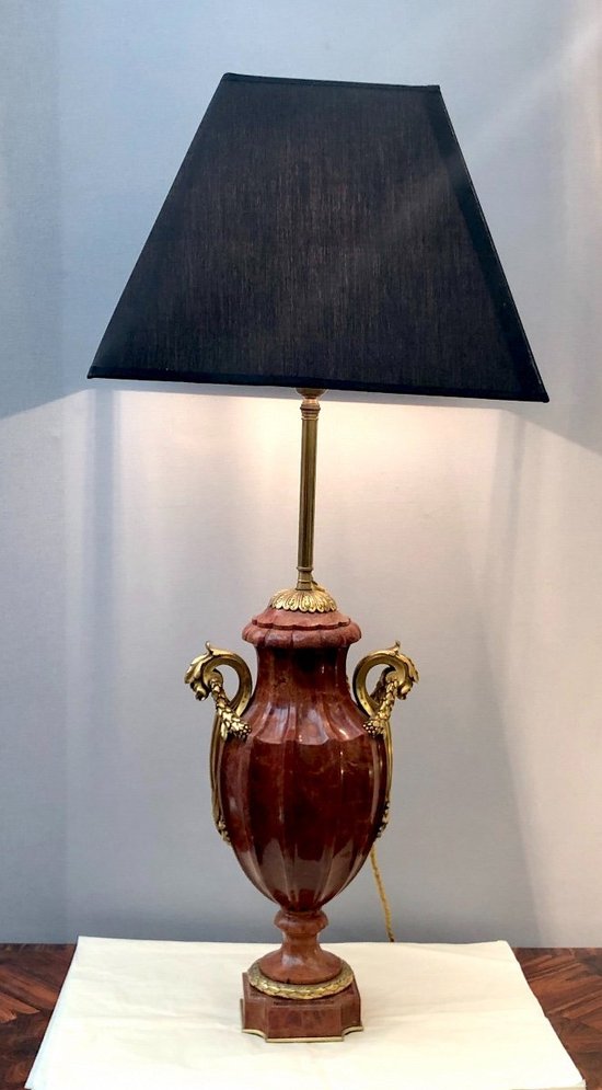 Marble Vase Mounted As A Lamp. Gilded Bronze Mounting Signed Susse Frères, Late 19th Century