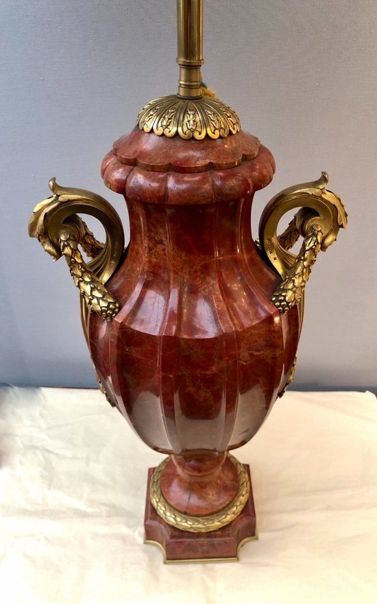 Marble Vase Mounted As A Lamp. Gilded Bronze Mounting Signed Susse Frères, Late 19th Century