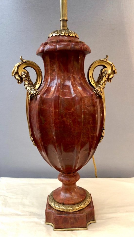 Marble Vase Mounted As A Lamp. Gilded Bronze Mounting Signed Susse Frères, Late 19th Century