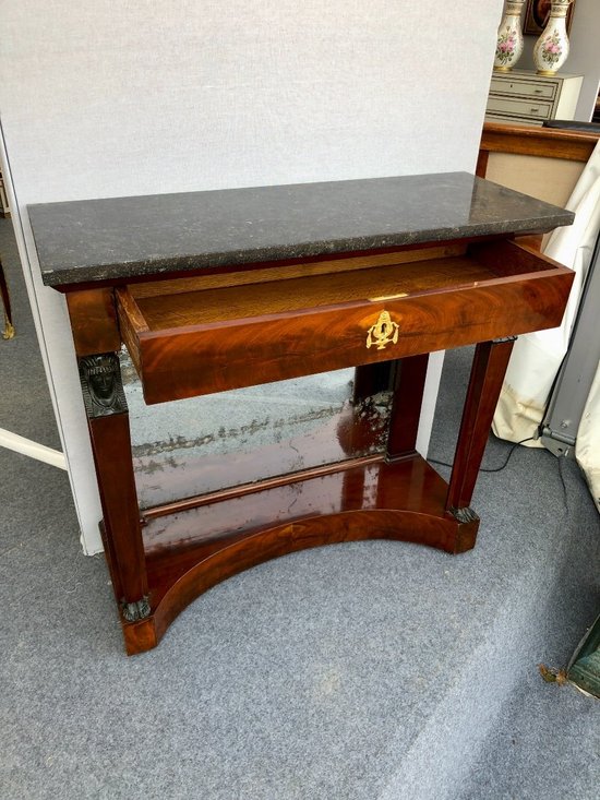 Mahogany And Marble Console "Return From Egypt". Empire, 19th Century