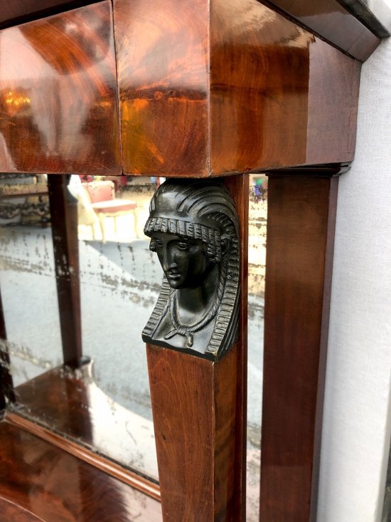 Mahogany And Marble Console "Return From Egypt". Empire, 19th Century