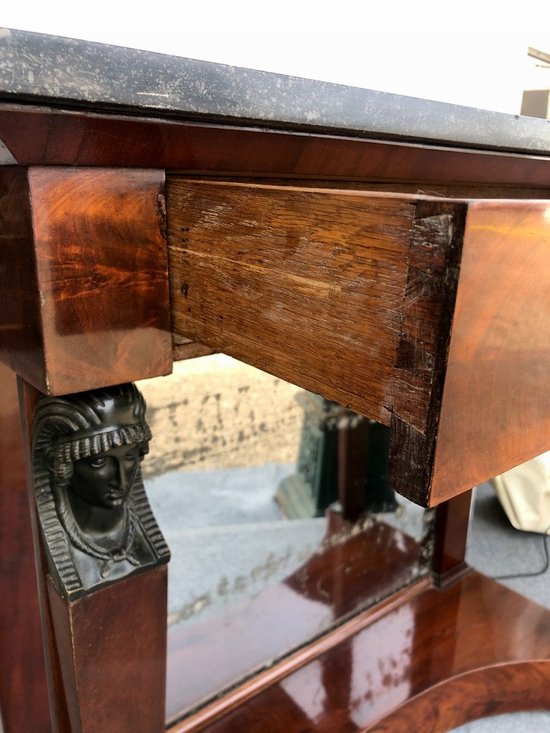 Mahogany And Marble Console "Return From Egypt". Empire, 19th Century