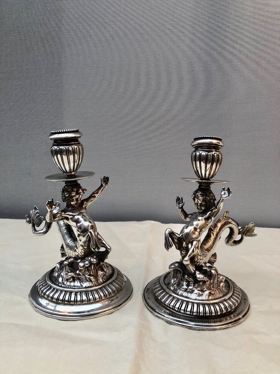 Pair Of Candlesticks In Sterling Silver, 19th Century