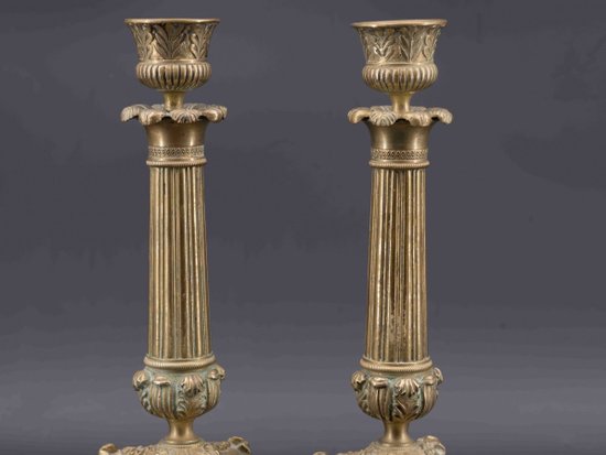 Pair Of Bronze Candlesticks, 19th Century