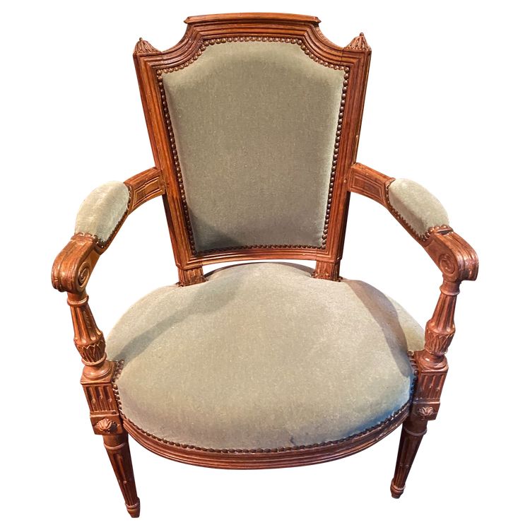Fauteuil cabriolet velours vert d'époque XVIIIe Louis XVI