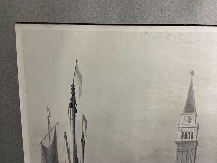 Grande incisione del XIX secolo raffigurante una vivace veduta del Canal Grande a Venezia, 1834