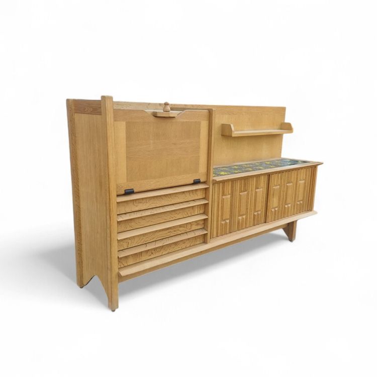 vintage enfilade in light oak by Guillerme et Chambron, ceramics by Danikowski