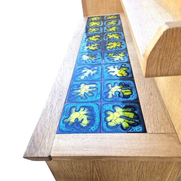 vintage enfilade in light oak by Guillerme et Chambron, ceramics by Danikowski
