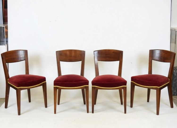 Eugène Printz , Suite De 4 Chaises Art Deco En Merisier Circa 1940