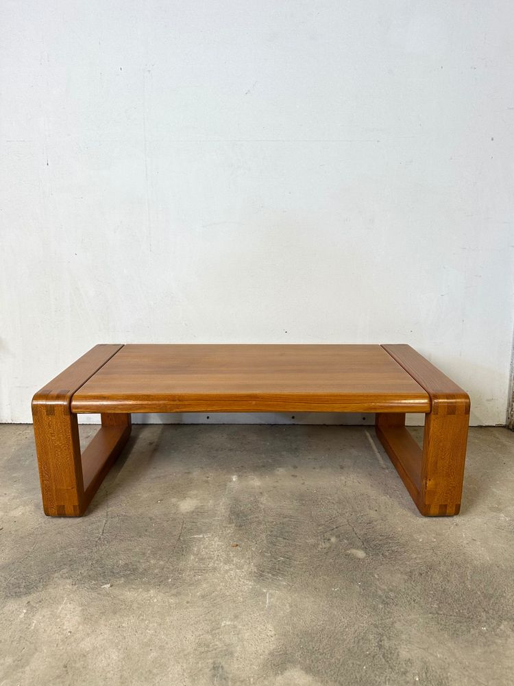 Table basse en orme massif MICHEL MILLERET 1980s