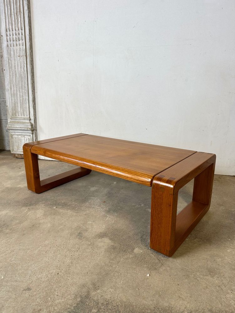 Table basse en orme massif MICHEL MILLERET 1980s