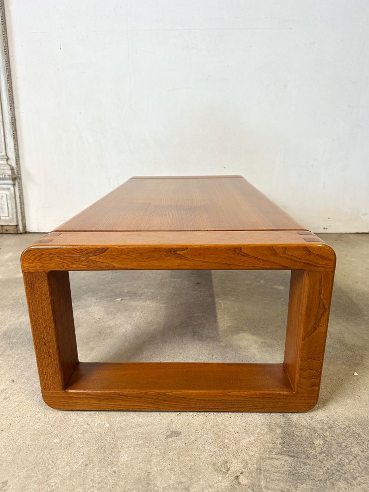 Table basse en orme massif MICHEL MILLERET 1980s