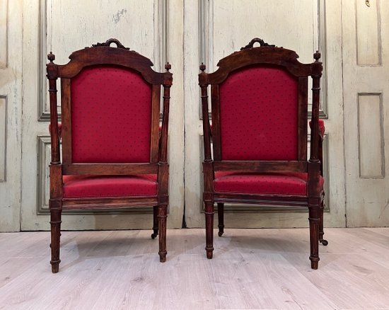 Pair Of Armchairs Of Louis XVI Style Molded And Sculpted Period XIXeme