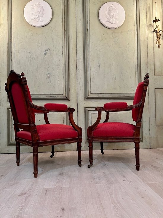 Pair Of Armchairs Of Louis XVI Style Molded And Sculpted Period XIXeme