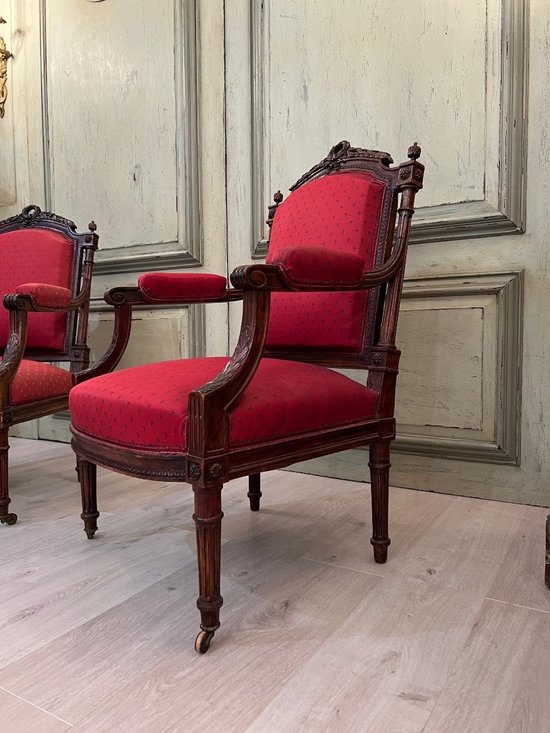 Pair Of Armchairs Of Louis XVI Style Molded And Sculpted Period XIXeme