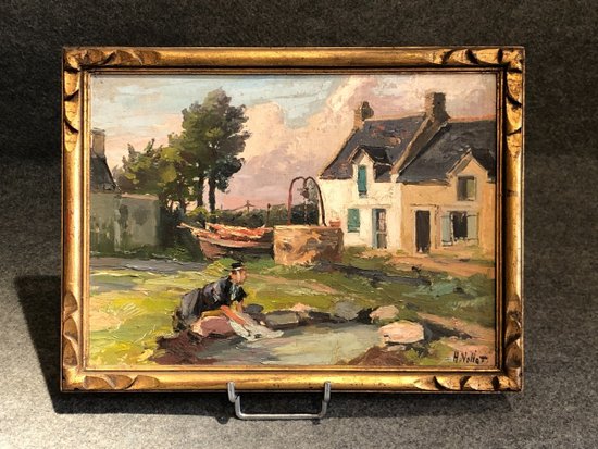 Brittany Oil On Panel Signed Henry (or Henri) Vollet (1861 - 1945), Late 19th / Early 20th Century: Scene of Breton life.