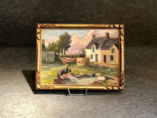 Brittany Oil On Panel Signed Henry (or Henri) Vollet (1861 - 1945), Late 19th / Early 20th Century: Scene of Breton life.