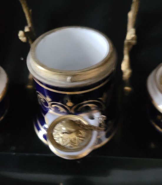 Nice inkwell Napoleon 3, gilt bronze porcelain in the taste of Sevre