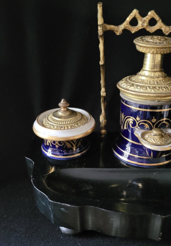 Nice inkwell Napoleon 3, gilt bronze porcelain in the taste of Sevre