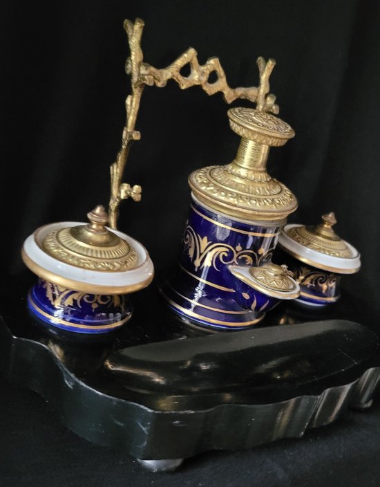 Nice inkwell Napoleon 3, gilt bronze porcelain in the taste of Sevre