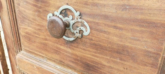 Old 18th Century Arched Double Door In Walnut With Its Woodwork Door Frame